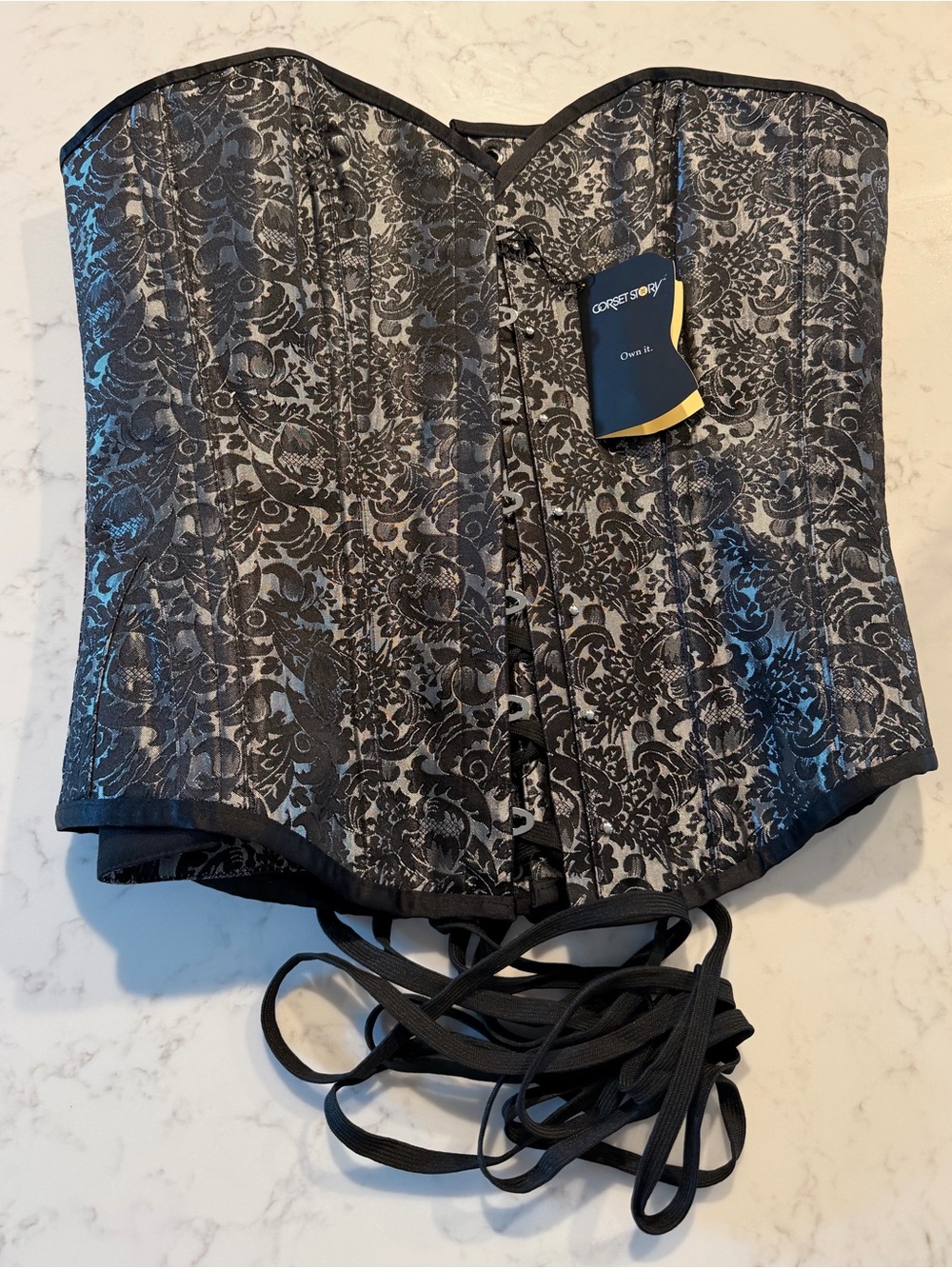 NWT Corset Story Long Line over bust corset silver brocade size 36